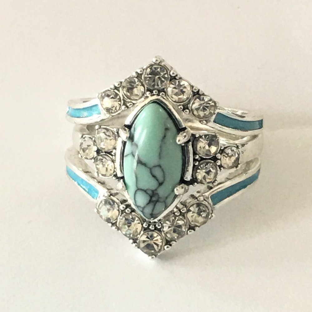 COPY - Women's 3 P Set 18K Gold Plated Multilayer Hollow Turquoise Rings Whit C…
